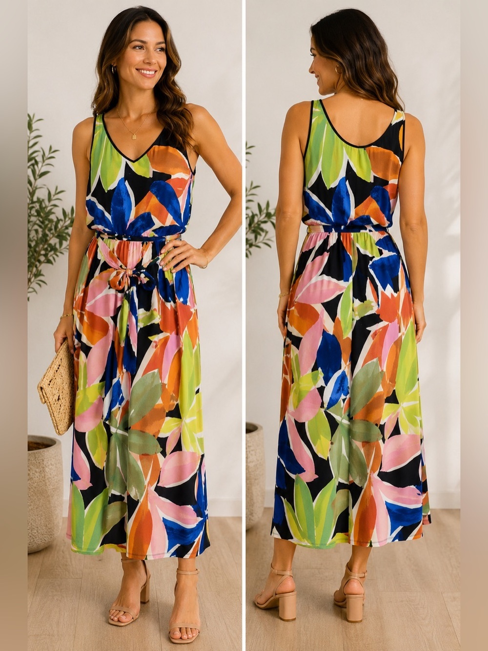 NWT Nic + Zoe Green Multi Abstract Print Maxi Dress Size Small $198 Retail